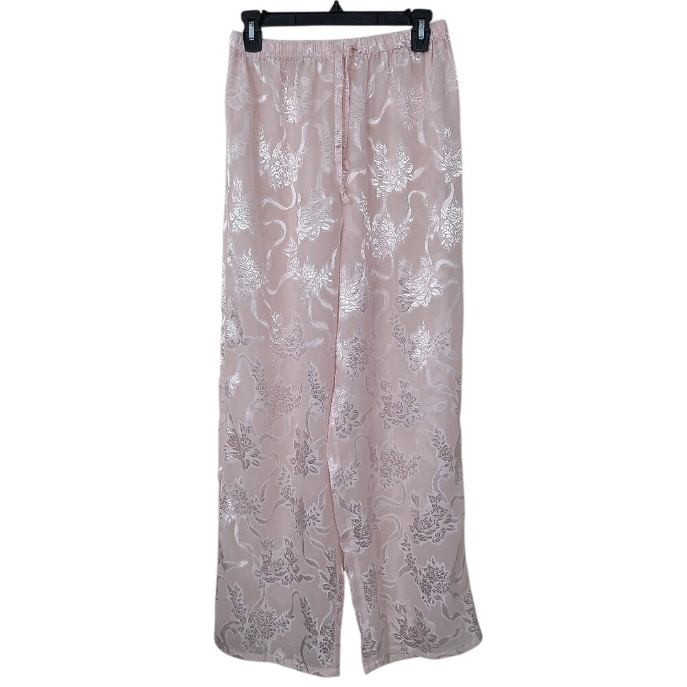 Victorias Secret Pink Satin Floral Pajama Pants M Y2K Coquette‎ Soft Girl Lounge